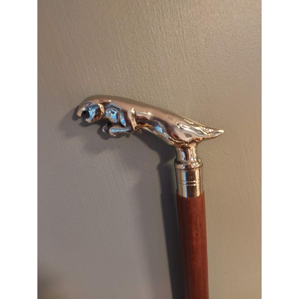 Retro Collections Classic Style JAGUAR Handle Brown Wooden Walking stick cane Brass handle NICKLE finish