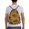 Richugui 3D Print Drawstring Backpack Cat Drawstring Backpack Sugar Skull Black Cats Mexican Style Pattern Animals String Bag Sackpack