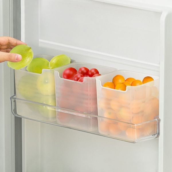 Poeland Refrigerator Organizer Box, Fridge Side Door Storage Containers Plastic Translucent Pack of 3