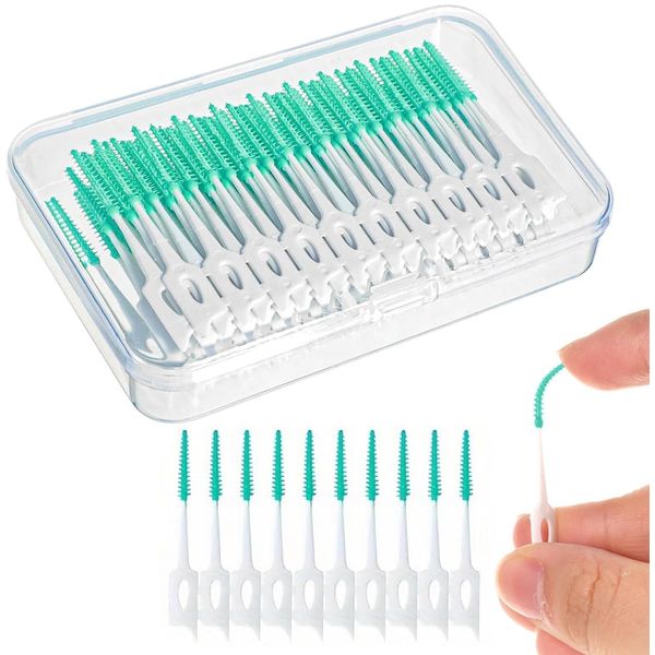 220 Pcs Interdental Brushes, Silicone Dental Picks Green Tooth Floss Picks for Braces Oral Cleaning,Teeth Cleaning and Gum Health, Disposable Interdental Brushes with Convenient Carry Case