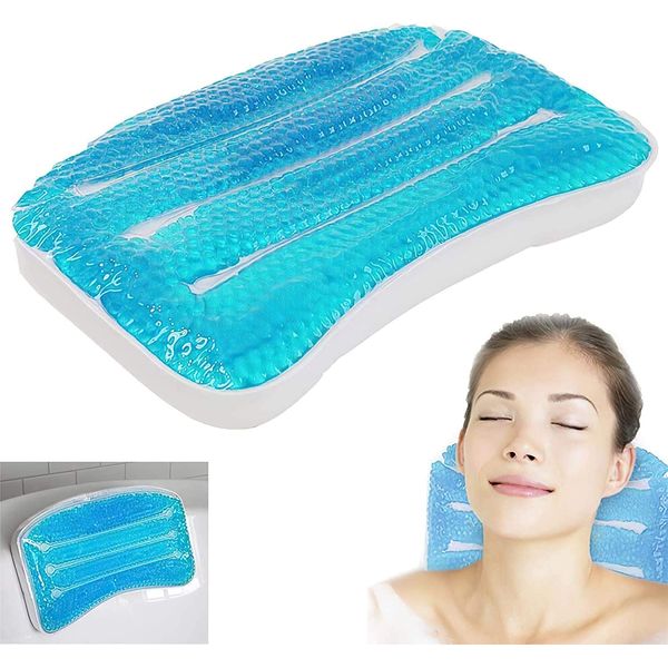 Soothing Gel Bathtub Pillow | Great for Relaxation, Head & Neck Support | Perfect Bath Pillow for Bathtub, Hot Tub & Home Spa | Fits Easily in Any Size of Tubs & Jacuzzi