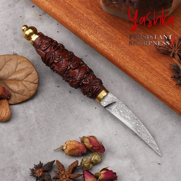 Hunting Knife Fixed San Mai Blade Carving Home Kitchen Tool Chef's Paring Knife