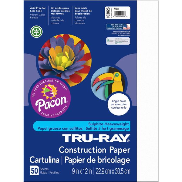 Tru Ray 9 X 12 White 50 Sht Arts & Crafts Construction Paper Paper Pac103026 Pacon Corporation