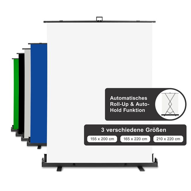 Walimex Pro Roll-Up Panel 165x220 cm Fotohintergrund Weiß I Portable, freistehende Fotoleinwand für Portrait-Shootings, Fotostudio & Streaming I Chromakey Effekt I Metallbox für Stabilität & Schutz