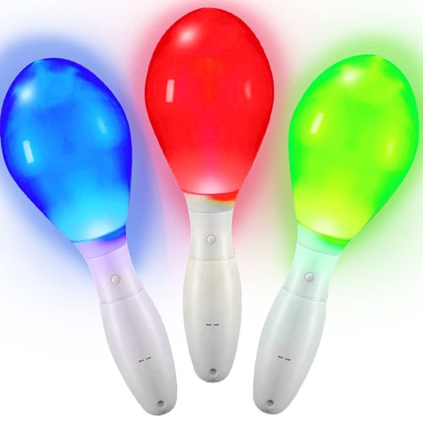 ArtCreativity Light-Up Color Changing Maracas, Pack of 3, Flashing LED Music Hand Shakers, Fun Noise Makers and Toy Musical Instruments, Birthday Party Favors, Goodie Bag Fillers for Kids