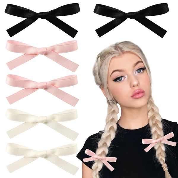 UICCVOKK Cute Hair Clips Ribbon Bow Clips Kawaii Bow Hair Clips, Hair Bows for Girls Bow Clips Satin Bowknot Hair Clips Black Hair Bow, Bow Clip Hair Pins Hair Bows for Women Girls Hair Accessories