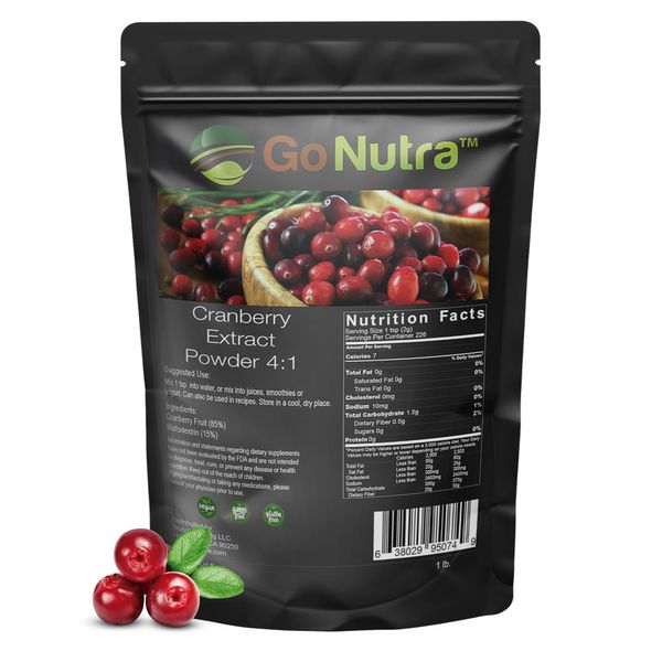 Go Nutra Cranberry Extract Powder 4:1 Strength 1 lb. Potent Cranberry Powder from Non-GMO Dried Cranberry