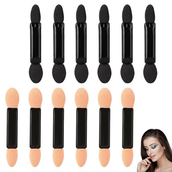 ZXCHOME Lidschatten Pinsel, 12 Pcs Sponge Eyeshadow Brush, Schwamm Lidschatten Make Up-Tool, Double Head Eyeshadow Brush, Lidschatten Applikator Lidschattenpinsel