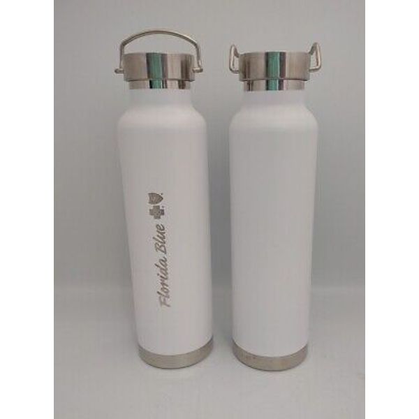 Lot of 2 Vacuum Insulated Stainless Steel White Water Bottles Florida Blue, 22oz