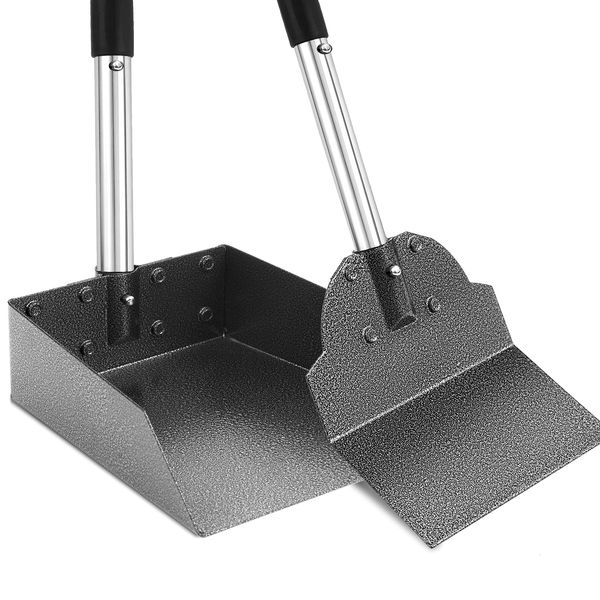 LUFFWELL Dog Pooper Scooper for Large Dogs, Metal Aluminum Tray and Spade Poop Scoop Set with Adjustable Stainless Steel Long Handle, Pet Waste Removal Heavy Duty Poop Scooper