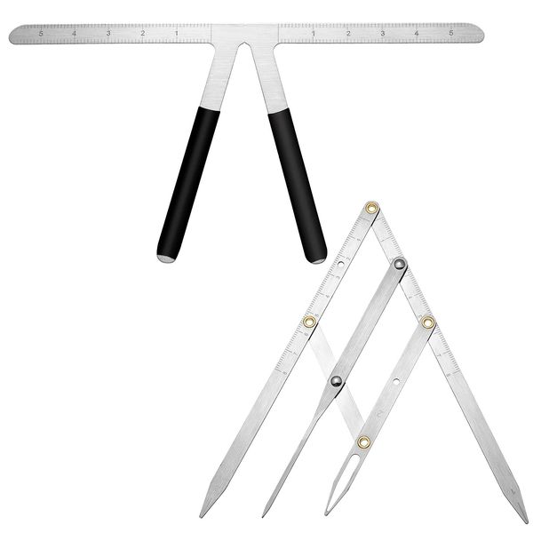 2 Pieces Tattoo Eyebrow Ruler 3-Point Positioning Ruler Eyebrow Golden Ratio Caliper Microblading Ruler Brow Caliper Measuring Tool Plastic Eyebrow Caliper for Student (Silver)