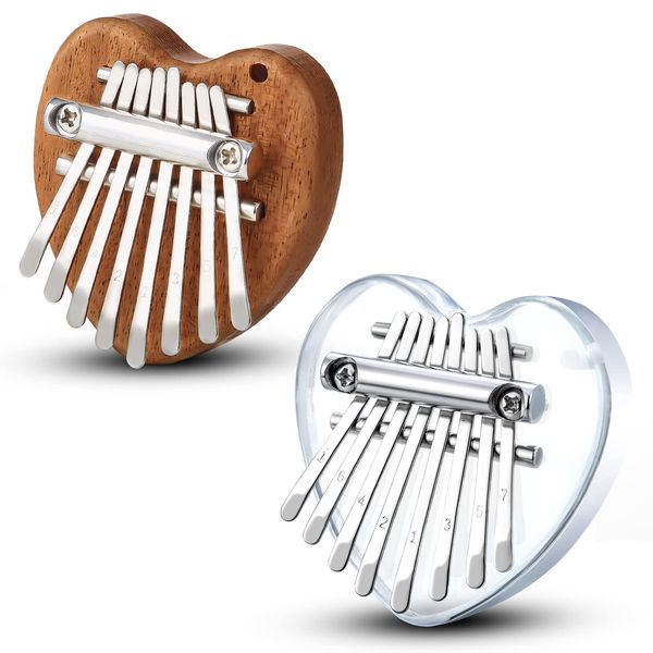 2 Pack Mini Kalimba Thumb Piano 8 Keys,Portable Solid Wood Mbira Finger Piano for Kids and Adults,Pocket Musical Gifts for Beginners w/Chain