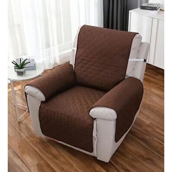 Waterproof Brown Quilted Sofa Slipcover - Soft Washable Recliner Chair Cover