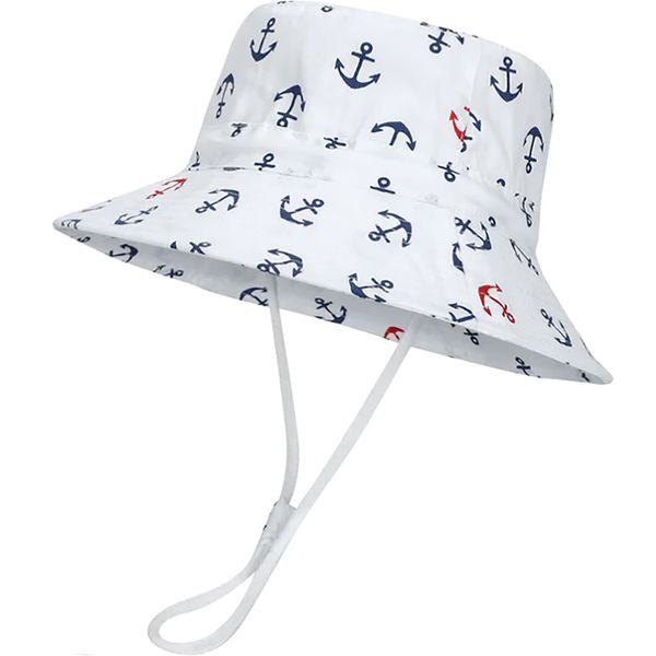 XYIYI Baby Anchor White Bucket Hat Adjustable Sun Hats Breathable Beach Hat for 1-2 Years Old Boys Girls