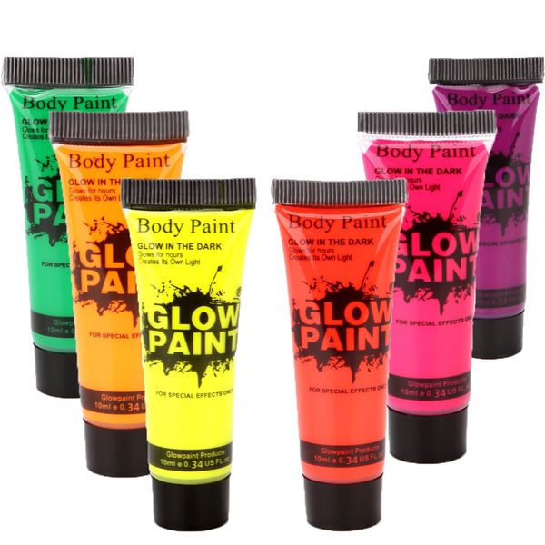 Glow In The Dark Face Paint,6PCS UV Face Paint,Glow Body Paint,Neon Body Paint,Festival Face Paint,Quick Dry Face Paints For Children,Neon Face Paint,Body & Face Paint,For Party & Halloween&Cosplay