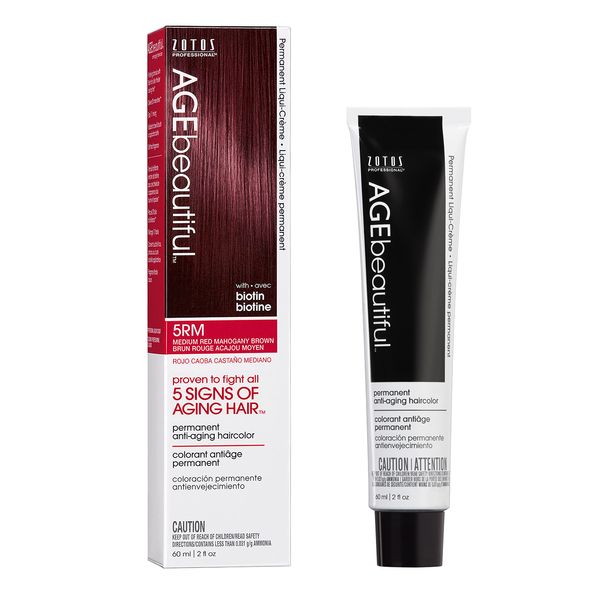 AGEbeautiful Permanent Liqui Creme Hair Color Dye | 100% Gray Coverage | Anti-Aging | Professional Salon Coloring | 5RM Medium Red Mahogany Brown