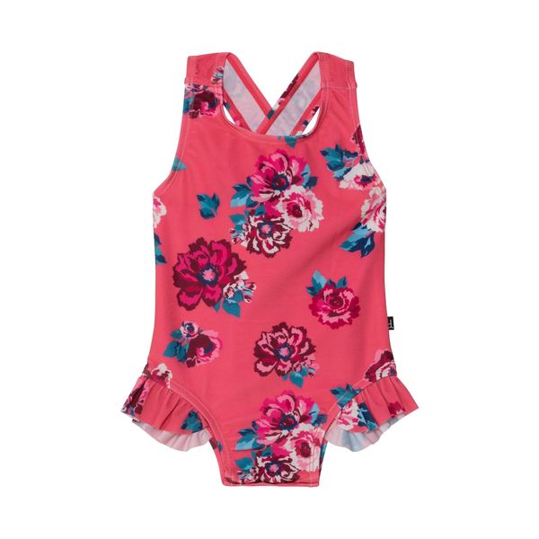 Printed One Piece Bathing Suit Pink Roses - 3/4