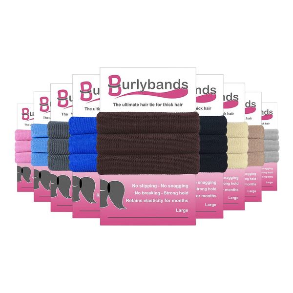 Burlybands Large Hair Ties for Thick Heavy or Curly Hair. No Slip No Damage Seamless Ponytail Holders Scrunchies Sports Thick Hair Ties - Hair Bands - Curly Hair Accessories (Brown 3 Pcs)