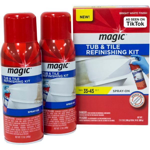 Magic Tub and Tile Refinishing Kit - Spray on Aerosol - Refinish Sinks Tile Porcelain Acrylic Fiberglass and Ceramic Surfaces, Bright White