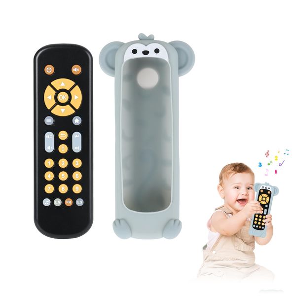 GUIGUZHJ Baby TV Remote Control Toy, Teether Toys for Baby 6-24 Months, Infant Music Toy with Sound, Melody and 3 Language English/French/Spanish, Early Development Toys for Toddlers 6 12 18 Month