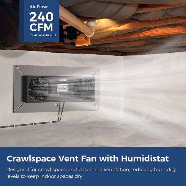 VentirPro S2 Crawlspace Ventilation Fan ALORAIR Crawlspace Fan vent Speed 240CFM