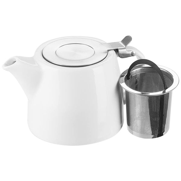 Belinlen 18 oz (532ml / 2 Cup) Tea Pot with Infuser and SLS lid Stainless Steel Infuser Ceramic Teapot (White)