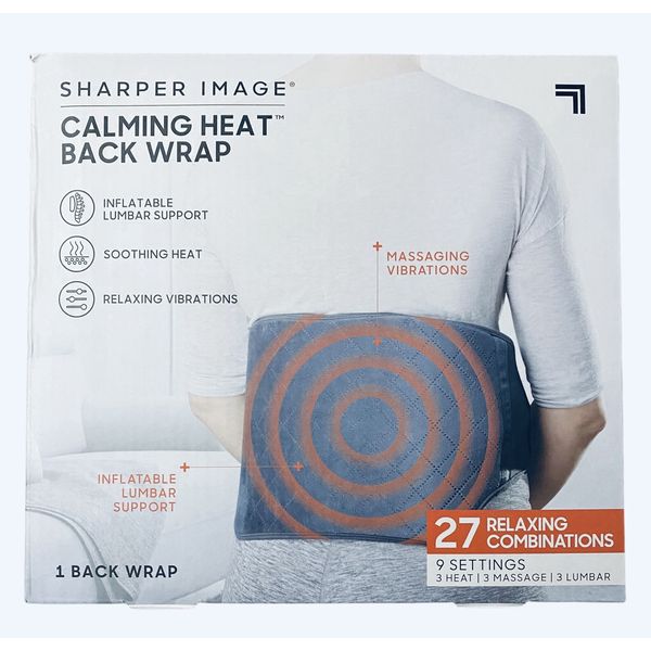Sharper Image Calming Heat Back Wrap Inflatable Lumbar Support Grey Massage
