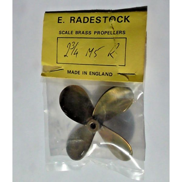 2-3/4” Diameter 4-Blade Brass Model Boat Propeller w/ M5 Hub, Made in England