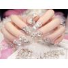 Bride Nail Handmade Nails, Rhinestone Ribbon Sparkling, Full Tip, Simple Nail Tip, Set of 24, Artificial Diamond, Double Sided Adhesive Tape, Wedding, Party, After-Party, Zircon (A36)