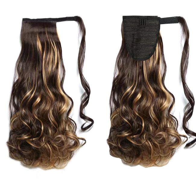 Gewickelt Pferdeschwanz 55cm Lang GUILOPOER lockig Haarteil Zopf Clip in Ponytail Wavy Curly Synthetik Haarverlängerung Extension für Frauen(4H27)