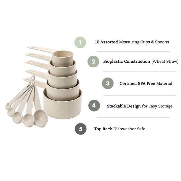 Measuring Cups & Spoons 10pc Set Eco-friendly Wheat Straw Plastic By Bonita Home