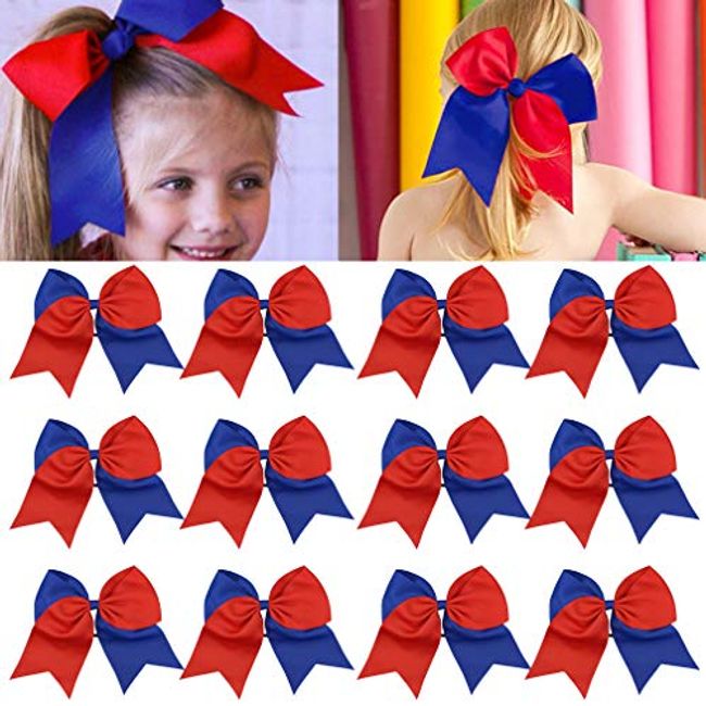 Red Cheer Bow for Girls Large Hair Bows with Ponytail Holder Ribbon