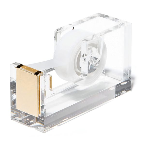 OfficeGoods Acrylic Tape Dispenser - Beautiful Modern Accessory for The Stylish Desk at Home, The Office, or School - Holds Standard, Large & Extra-Large Tape Rolls - Gold