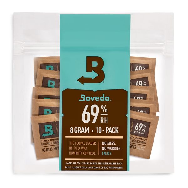 Boveda Cigar / Tobacco 69-RH 2-Humidity Control Size 8 Uses Up To 5 Cigars Patented Technology Cigar HUMIDOR 10-Count Resealable Bag 10