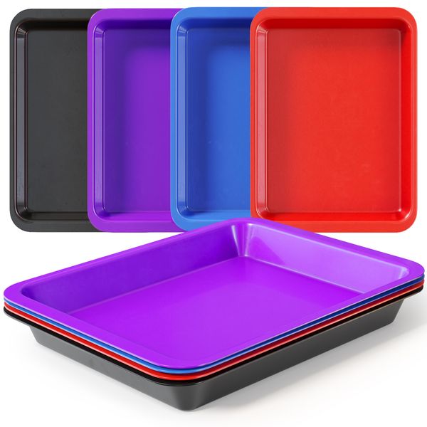 Activity Plastic Tray - Art & Crafts Organizer Tray, Serving Tray, Great for Crafts, Beads, Orbeez Water Beads, Painting (Set of 4 Colors - Red, Blue, Black, Purple)