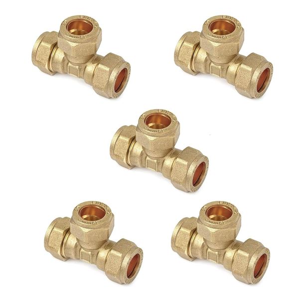 TC Compression Brass Equal Tee 15mm for Copper Pipe Connector -Pack of 5