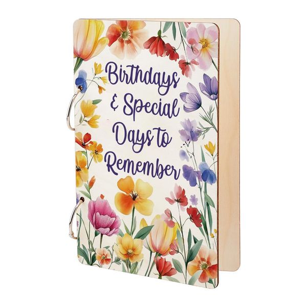 SUPERDANT Birthday Special Day Greeting Card Organizer FlowersWooden Card Keeper Binder Greeting Cards Storage Cards Holder Book Postcard Album with 2-Rings for Birthday Baby Shower Gift