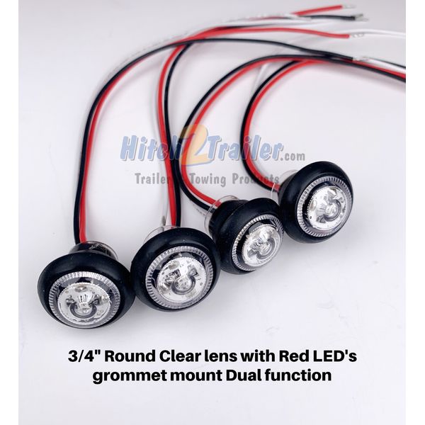 (4) Clear lens Red 3/4" LED lights 3 wire Dual function Clearance Marker Trailer