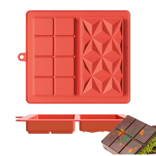 Chocolate Molds Silicone,Food Grade Chocolate Mold for Dubai Chocolate Bar Pistachio,Chocolate Bar Mold Deep Silicone,Thick Candy Bar Molds (Red brown 2 in 1)