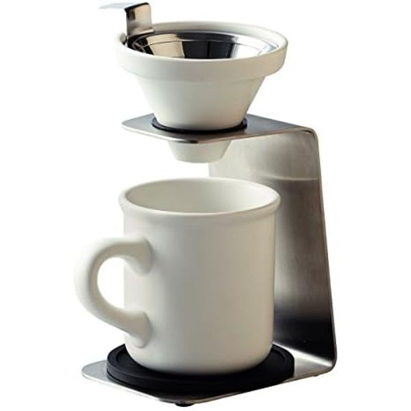 maebata 51641 Brew Coffee Single Person Dripper Set, White, Mesh Filter, Mug, Coaster