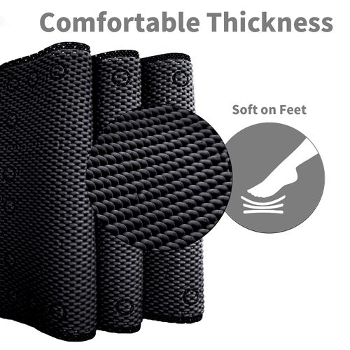 TJWODO Shower and Bath Mat,Non-Slip Machine Washable and Extra Large Bathtub Mats with Drain Holes and Suction Cups Soft Foam Tub Mats-36” X 17”,Black