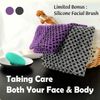 myHomeBody Extra Long Exfoliating Washcloth | Exfoliating Body Scrubber | Exfoliating Towel, Japanese Washcloth | 3D Texture Obsidian and Raisin Dots, Set of 2 with Silicone Facial Brush