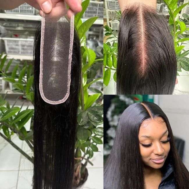 Aorbige 2x6 HD Swiss Lace Melt Skin Lace Closure Long Deep Parting Raw Hair Materials Straight Style Much Fuller with Natural Hair Line Human Hair Natural Black Color (14inch, HD 2x6 lace closure)