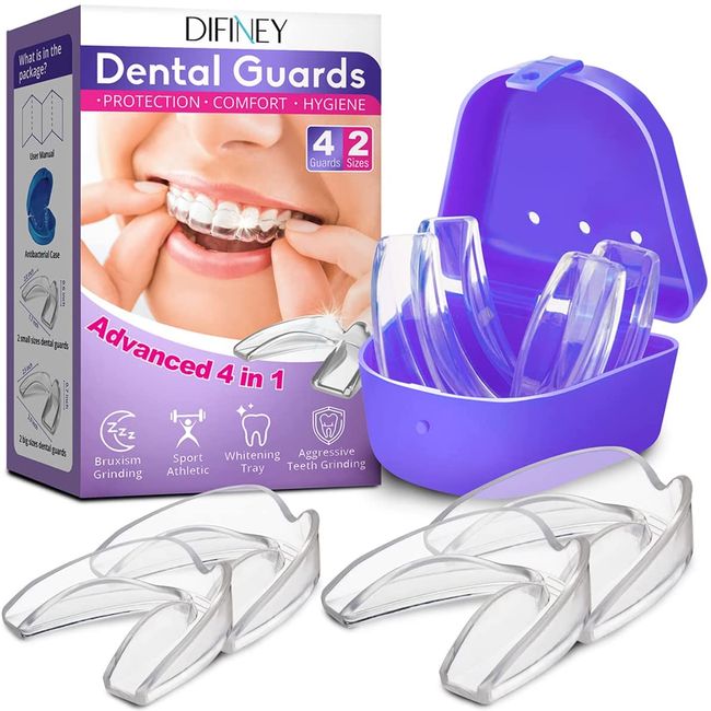 Difiney Professional Mouth Guard - Pack of 4 - Upgraded Mouth Guard for Teeth Grinding, Anti Grinding Dental Night Guard, Stops Bruxism, Tmj & Eliminates Teeth Grinding