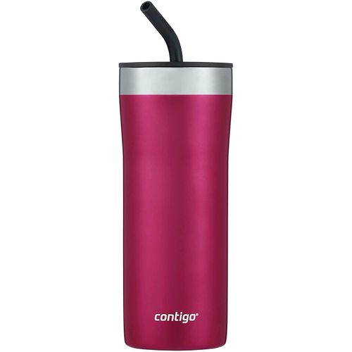 Contigo Streeterville Stainless Steel Vacuum-Insulated Tumbler with Straw and Splash-Proof Slider Lid, Keeps Drinks Hot up to 8hrs or Cold for 24hrs, Great for Travel/Work/School, 24oz Dragonfruit