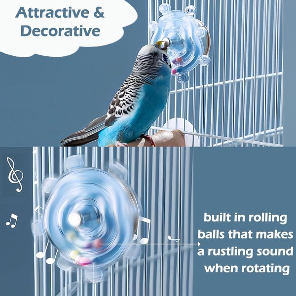 Bird Toys for Parakeets, Colorful Parakeet Toys Wheel, Interactive Spinner Rattle Parrot Toy, Cockatiel Toy for Bird Cage, Chewing Exercise for African Grey, Conure, Budgies Enrichment Toys (2pcs)