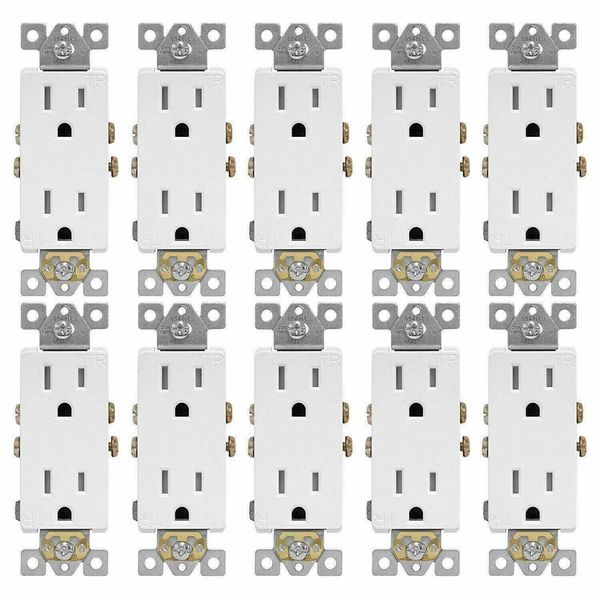 Outlet Decora Duplex Receptacle 15 Amp 125 Volt Tamper Resistant White 10 pack