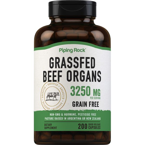 Grass Fed Beef Organs | 3250 mg (per serving) | 200 Capsules | by Piping Rock