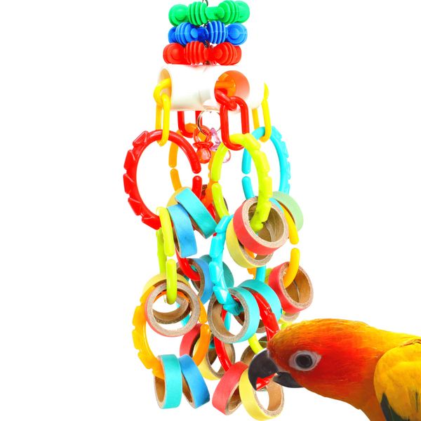 3551 Bonka Bird Toys Bagel Waterfall Foraging Cage African Grey, Cockatoo, Amazon, Eclectus, Small Cockatoos, Mini Macaws, Conures, and Similar Size Pet Parrots