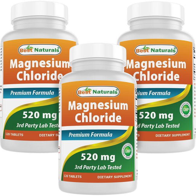 3 Pack Best Naturals Magnesium Chloride 520 mg 120 Tablets